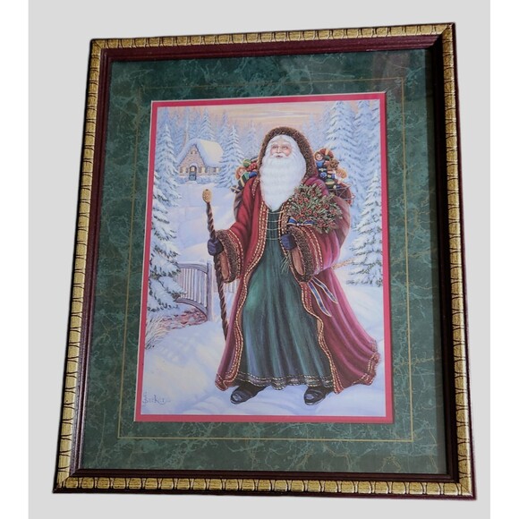 Home Interiors Framed/Matted Art Print by G. Barker Santa Claus Christmas - Picture 1 of 6